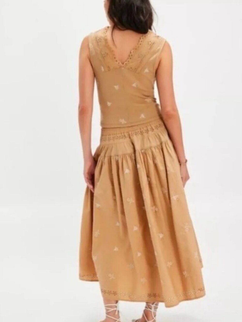 Free People NWOT Gesibelle Set Top/Skirt in Floral Taupe Eyelet detail medium - Picture 4 of 9